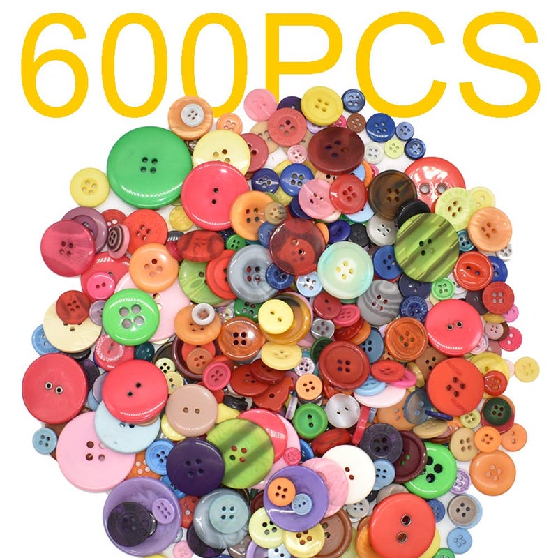 Renashed 600 PCS Assorted Size Resin Round Buttons DIY Craft Sewing Decorations for Kid's Painting - Image 1